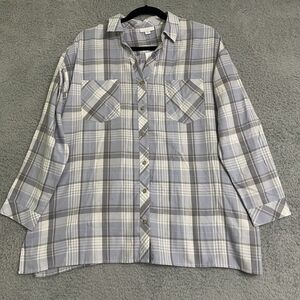 J Jill Shirt Womens PM Multicolor Plaid Button Up Roll Tab Sleeves Blouse NWT